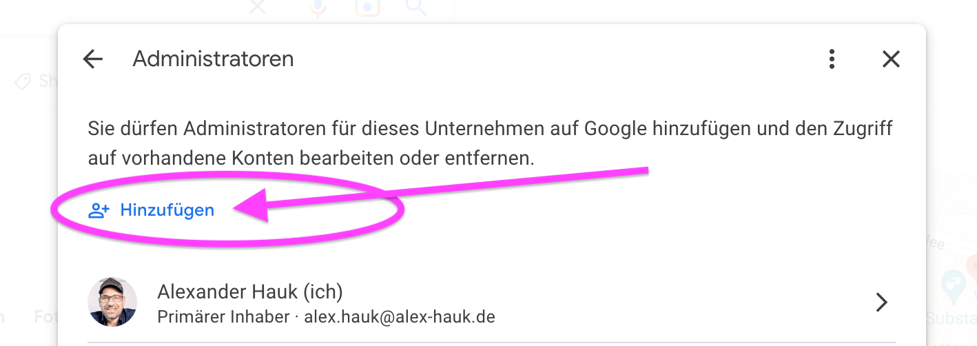 Administrator oder Inhaber für Google hinzufügen