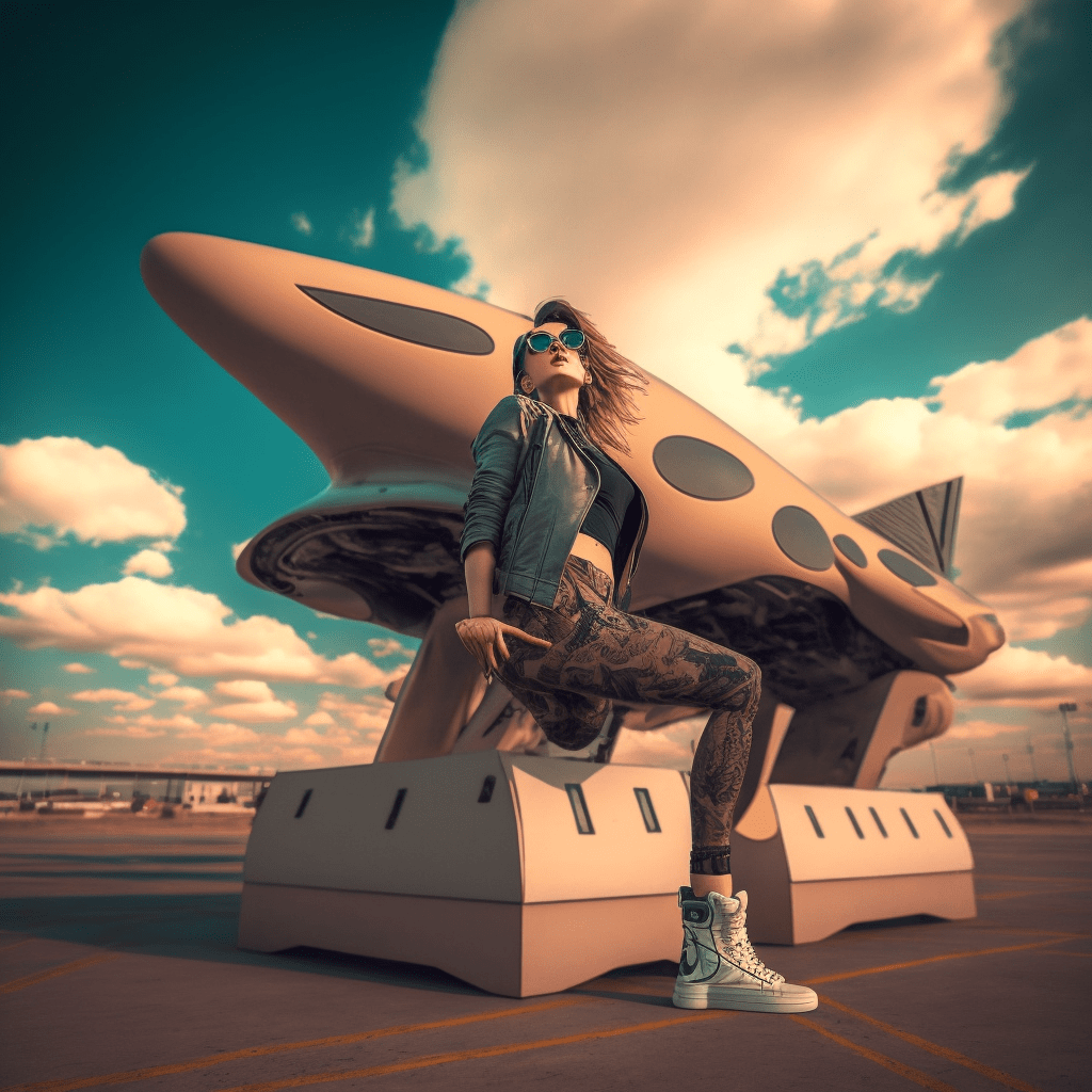 Frau am Flughafen in futuristischen Stil