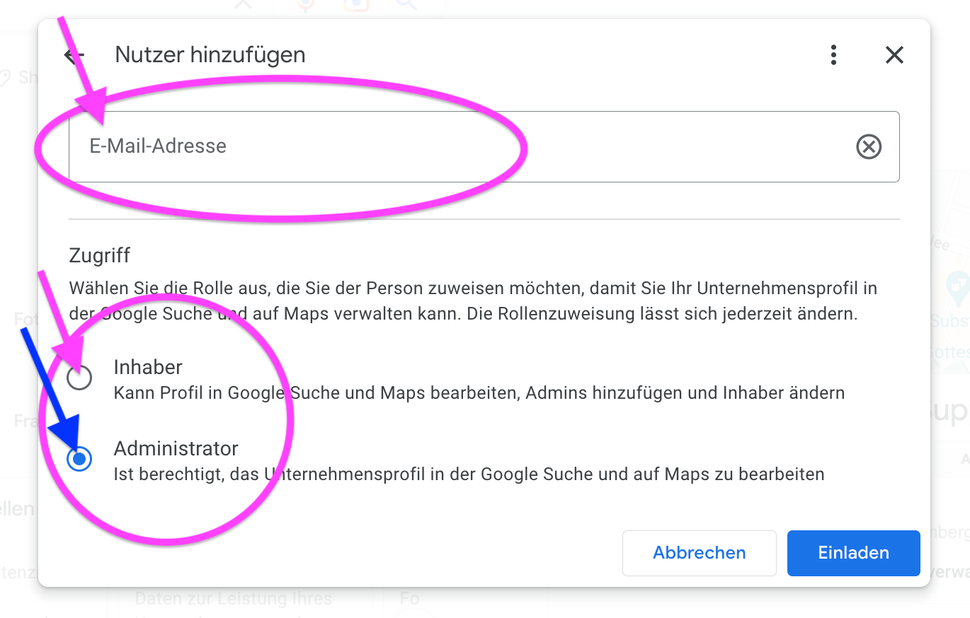 Administrator oder Inhaber für Google hinzufügen